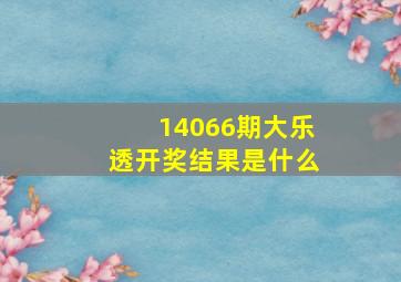 14066期大乐透开奖结果是什么