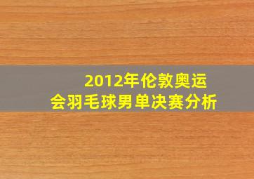 2012年伦敦奥运会羽毛球男单决赛分析