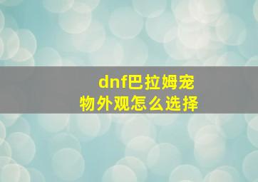 dnf巴拉姆宠物外观怎么选择