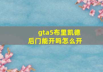 gta5布里凯德后门能开吗怎么开