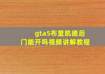 gta5布里凯德后门能开吗视频讲解教程