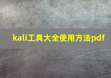 kali工具大全使用方法pdf