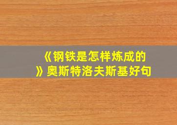 《钢铁是怎样炼成的》奥斯特洛夫斯基好句