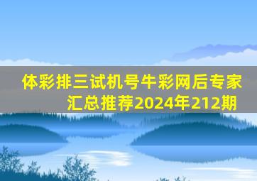 体彩排三试机号牛彩网后专家汇总推荐2024年212期