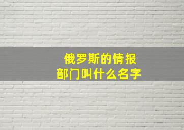 俄罗斯的情报部门叫什么名字