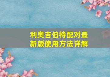 利奥吉伯特配对最新版使用方法详解