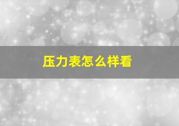 压力表怎么样看