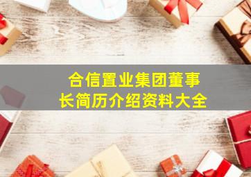 合信置业集团董事长简历介绍资料大全