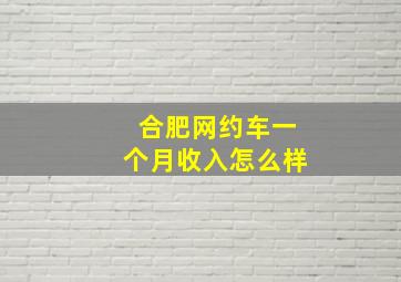 合肥网约车一个月收入怎么样