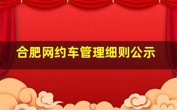 合肥网约车管理细则公示