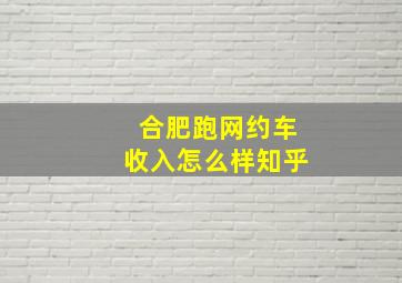 合肥跑网约车收入怎么样知乎