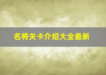 名将关卡介绍大全最新