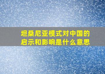 坦桑尼亚模式对中国的启示和影响是什么意思