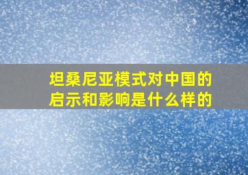 坦桑尼亚模式对中国的启示和影响是什么样的