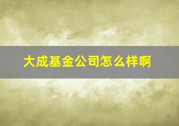 大成基金公司怎么样啊