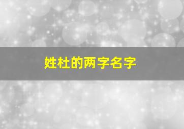 姓杜的两字名字