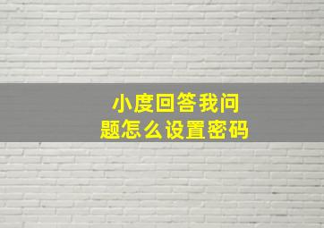 小度回答我问题怎么设置密码