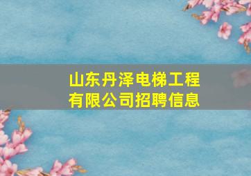 山东丹泽电梯工程有限公司招聘信息