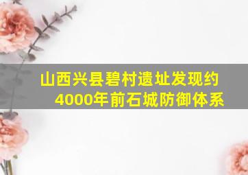 山西兴县碧村遗址发现约4000年前石城防御体系