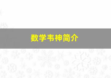 数学韦神简介