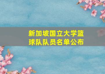 新加坡国立大学篮球队队员名单公布