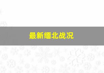 最新缅北战况