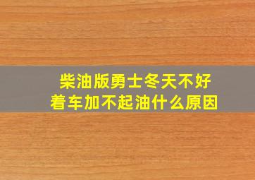 柴油版勇士冬天不好着车加不起油什么原因