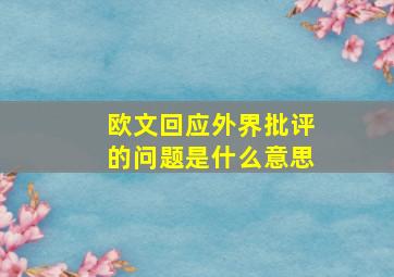 欧文回应外界批评的问题是什么意思