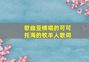 歌曲亚楠唱的可可托海的牧羊人歌词