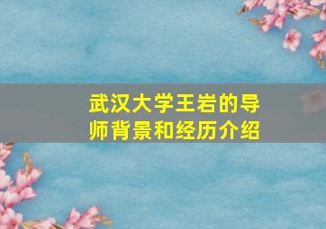 武汉大学王岩的导师背景和经历介绍