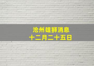 沧州雄狮消息十二月二十五日