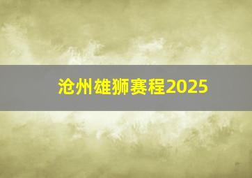 沧州雄狮赛程2025