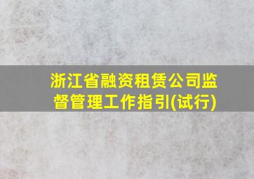 浙江省融资租赁公司监督管理工作指引(试行)