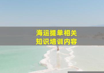 海运提单相关知识培训内容