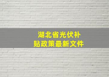 湖北省光伏补贴政策最新文件