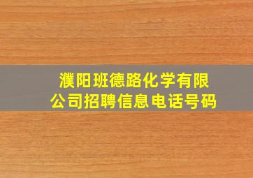 濮阳班德路化学有限公司招聘信息电话号码