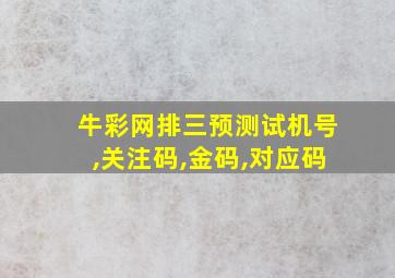 牛彩网排三预测试机号,关注码,金码,对应码