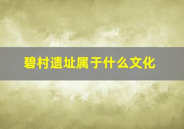 碧村遗址属于什么文化