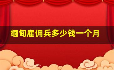 缅甸雇佣兵多少钱一个月