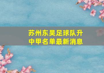 苏州东吴足球队升中甲名单最新消息