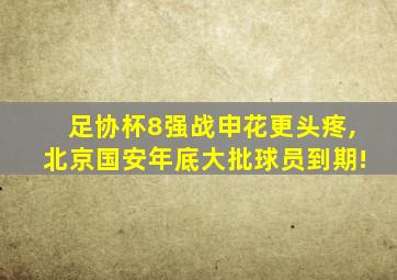 足协杯8强战申花更头疼,北京国安年底大批球员到期!