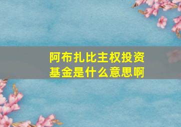 阿布扎比主权投资基金是什么意思啊