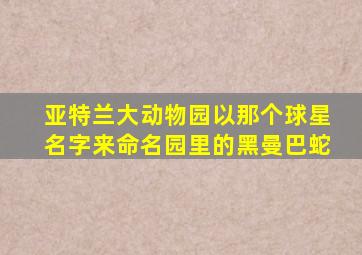 亚特兰大动物园以那个球星名字来命名园里的黑曼巴蛇