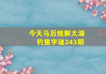 今天马后炮解太湖钓叟字谜243期