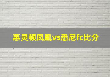 惠灵顿凤凰vs悉尼fc比分