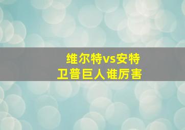 维尔特vs安特卫普巨人谁厉害